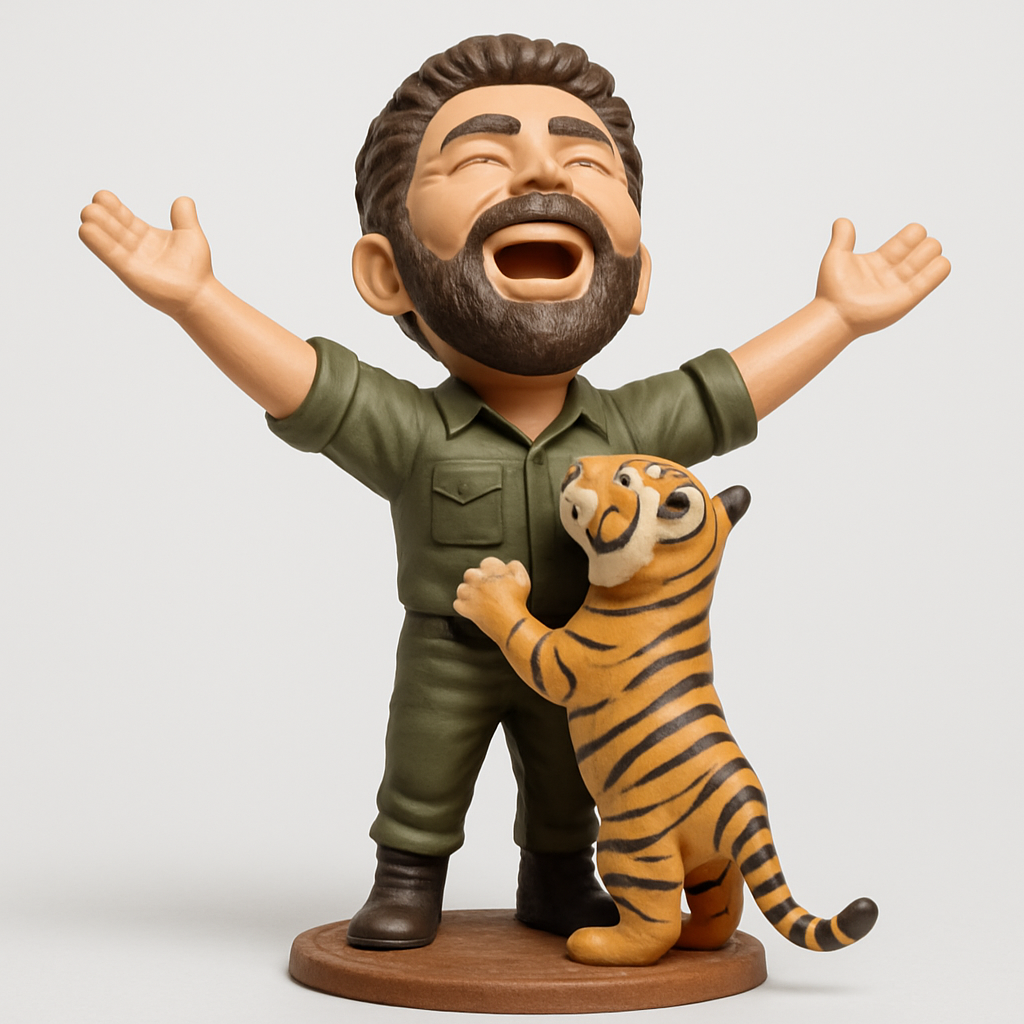 silhouette 3d printer maker-3d portrait printing_Laughing Explorer & Tiger Cub: Joyful Safari Companion