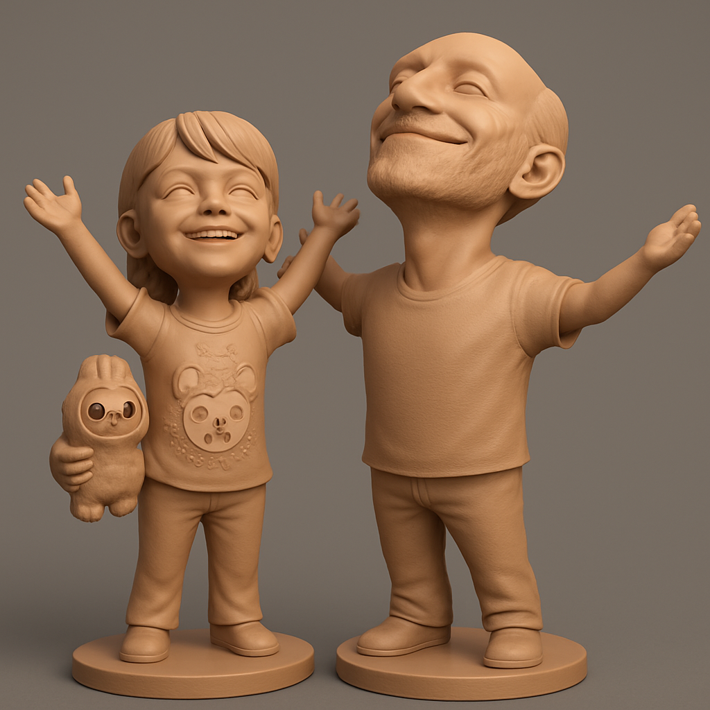 face to 3d model ai-3D portrait printing from photo_Cherished Moments: Grandparent & Child Figurine Set