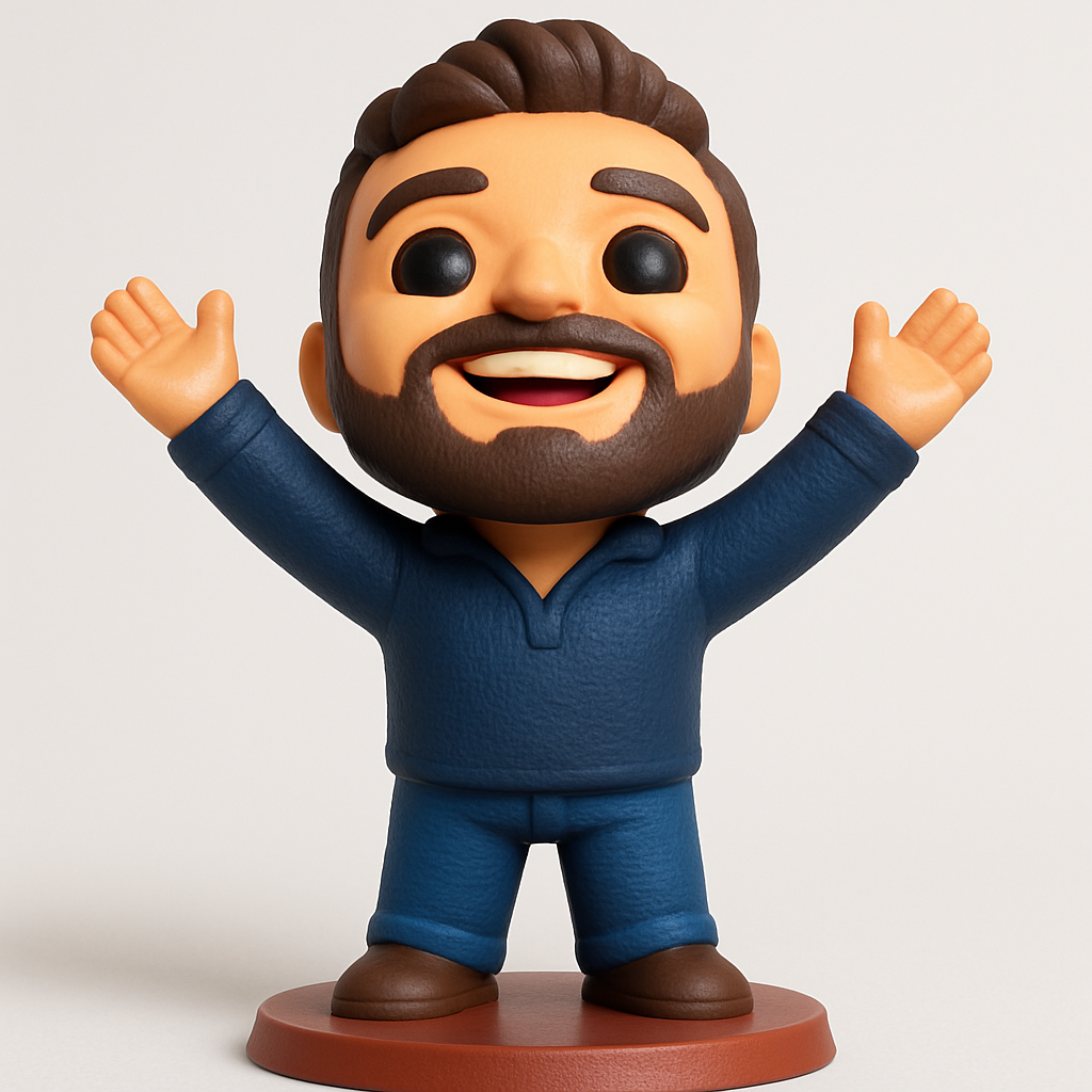 face to 3d model ai-3D portrait printing from photo_Happy Waving Man Figurine - Desk Buddy & Gift
