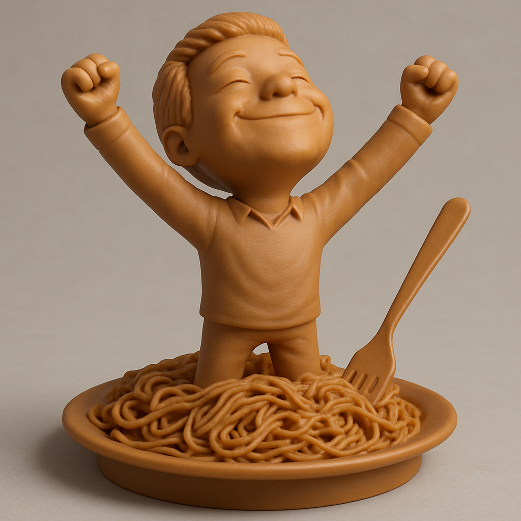 face to 3d model ai-3D portrait printing from photo_Spaghetti Joy: Triumphant Noodle Champion Figurine