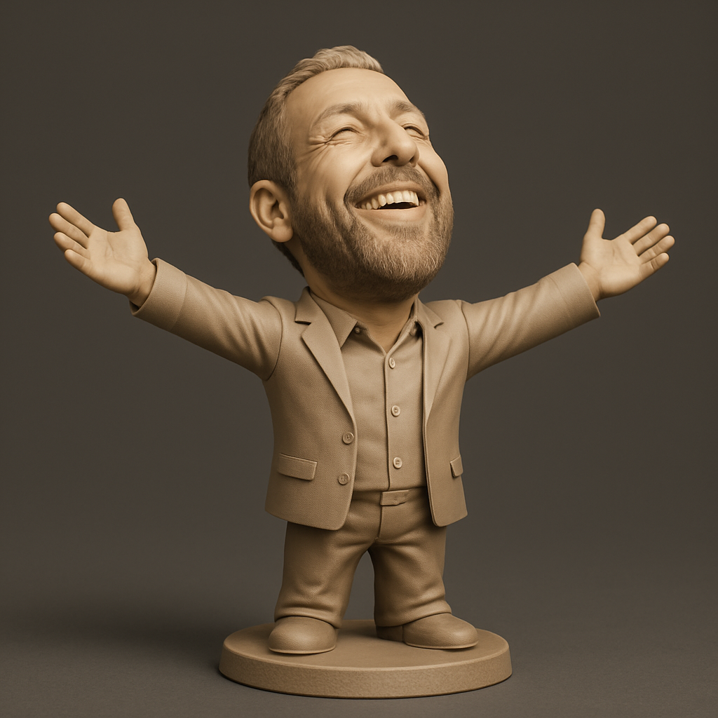 face to 3d model ai-3D portrait printing from photo_Embrace Joy: Happy Man Caricature Figurine