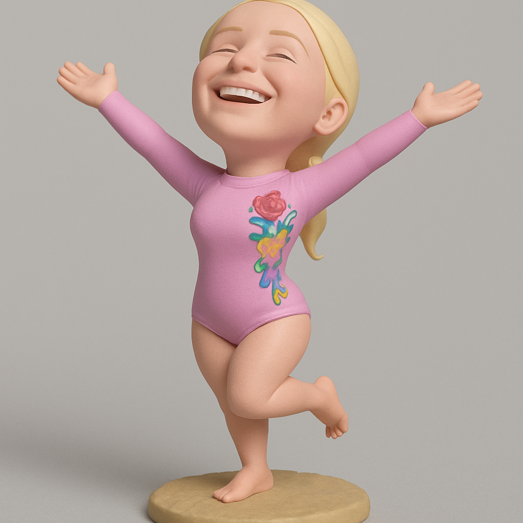 face anatomy 3d model-create 3d face model from photo_Vibrant Joy: Happy Woman Figurine with Rose Design