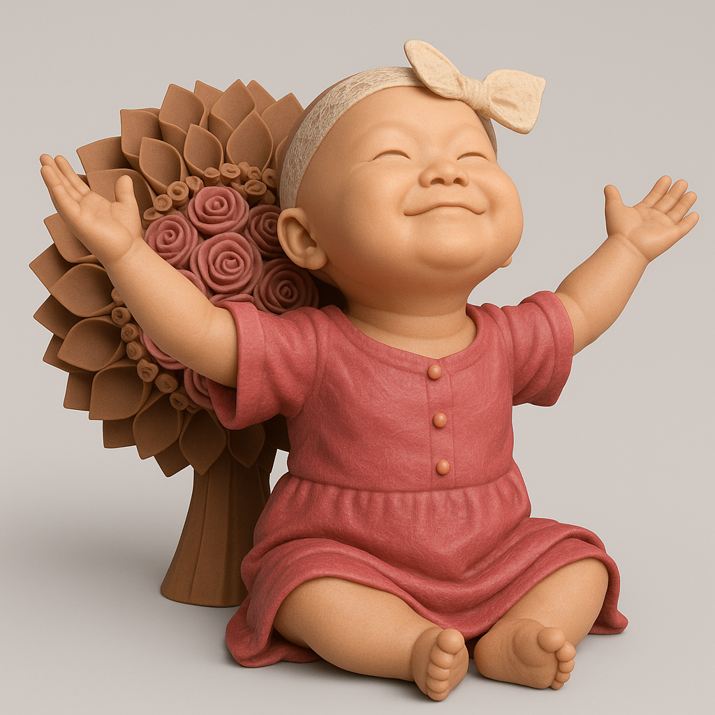 face anatomy 3d model-create 3d face model from photo_Adorable Cheerful Baby Figurine with Flowers