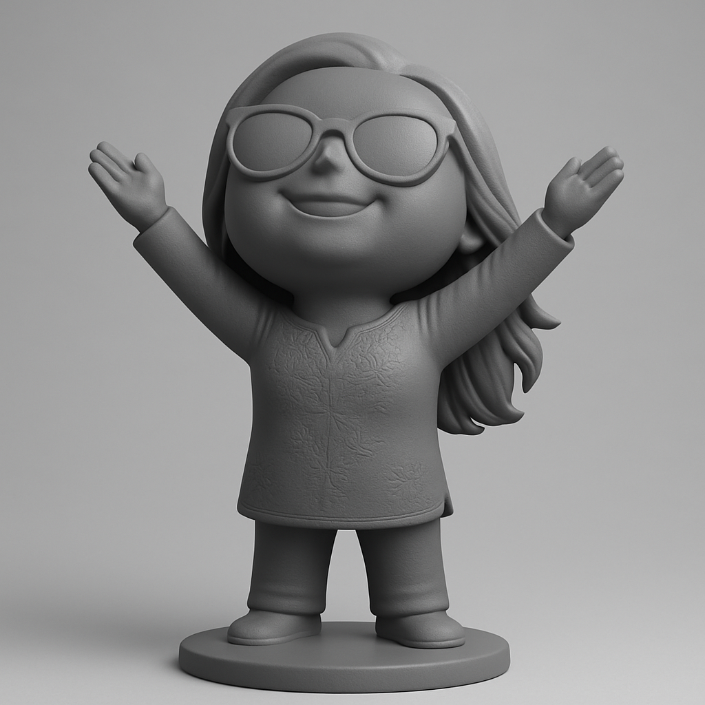 face to 3d model ai-3D portrait printing from photo_Sunshine Smile Chibi Figurine - Happy & Welcoming Pose