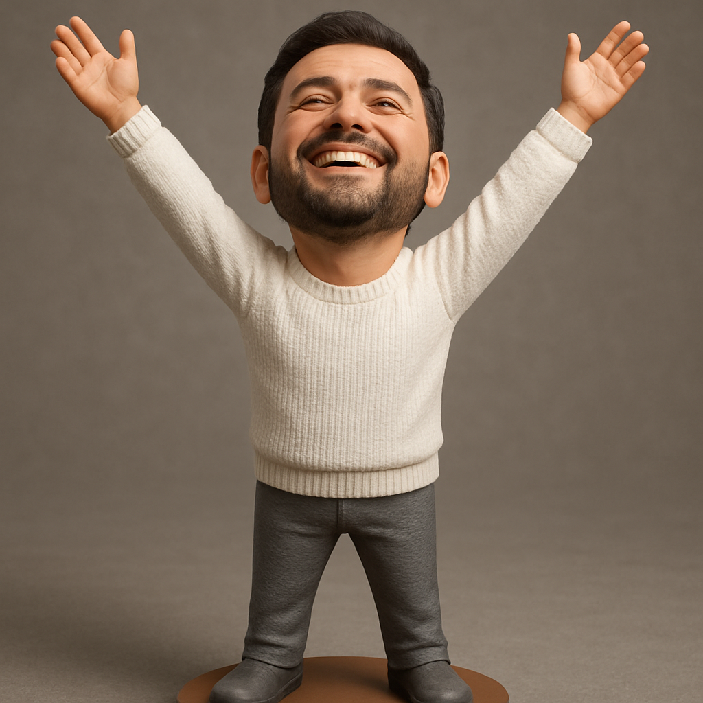 face to 3d model ai-3D portrait printing from photo_Celebrate Success! Joyful 'Arms Up' Man Figurine