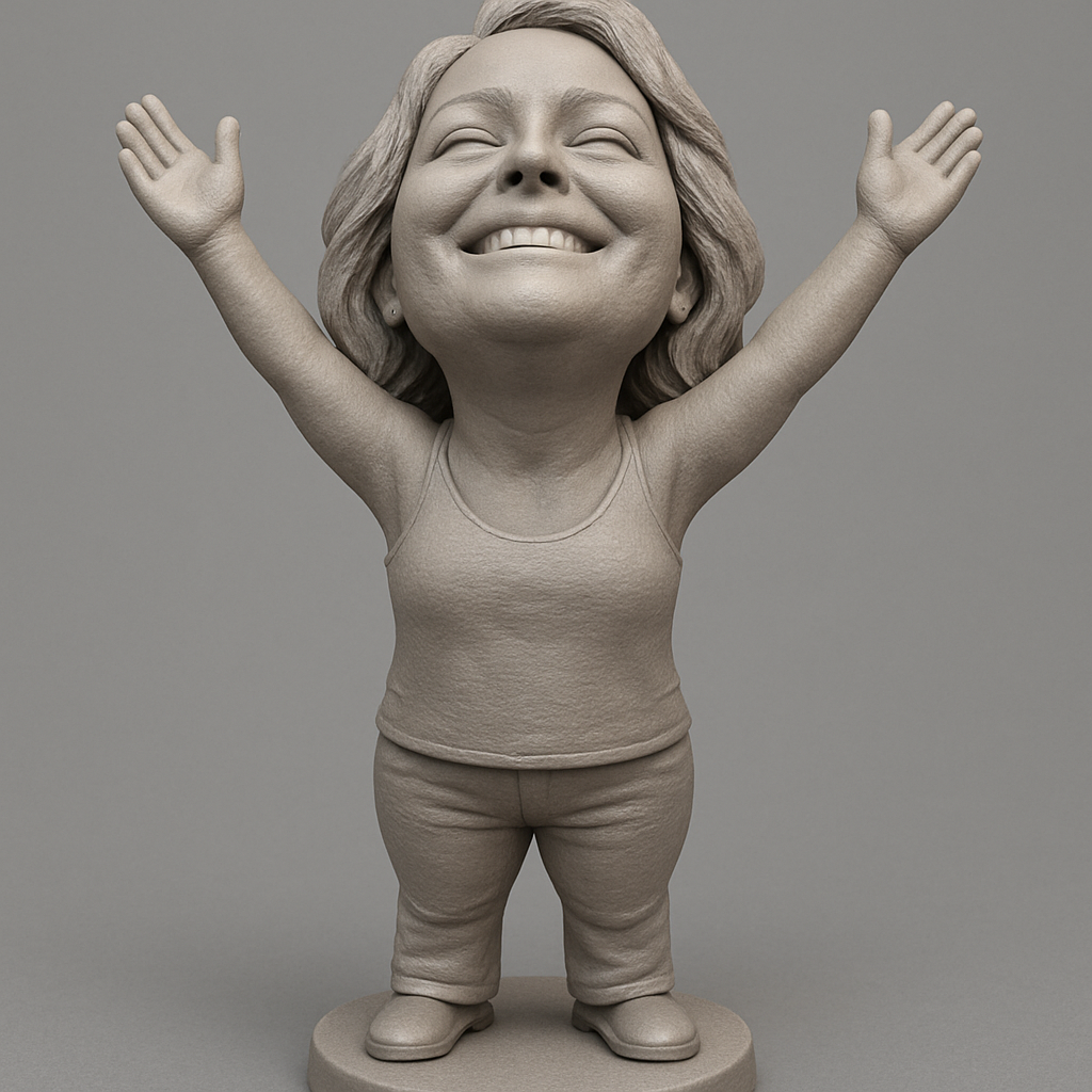 face to 3d model ai-3D portrait printing from photo_Celebrate Joy: Happy Arms Up Statuette