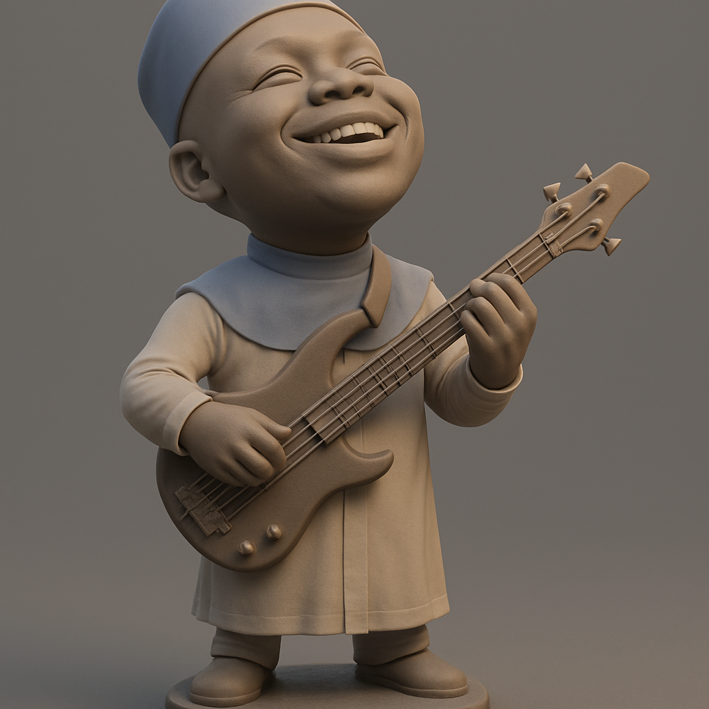silhouette 3d printer maker-3d portrait printing_Joyful Bassist Boy Figurine: Musical Charm