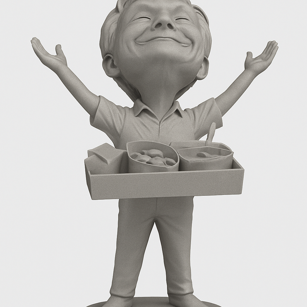 silhouette 3d printer maker-3d portrait printing_Joyful Snack Vendor Statue