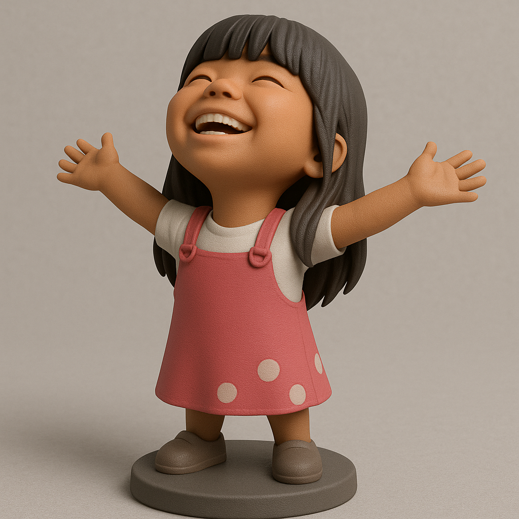 face anatomy 3d model-create 3d face model from photo_Joyful Girl Figurine for 3D Printing