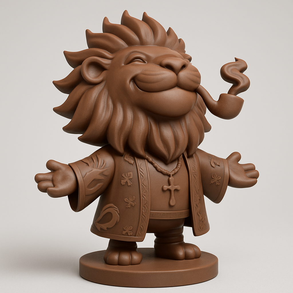 face to 3d model ai-3D portrait printing from photo_Charming Lion Monk with Pipe - Zen Desktop Pal