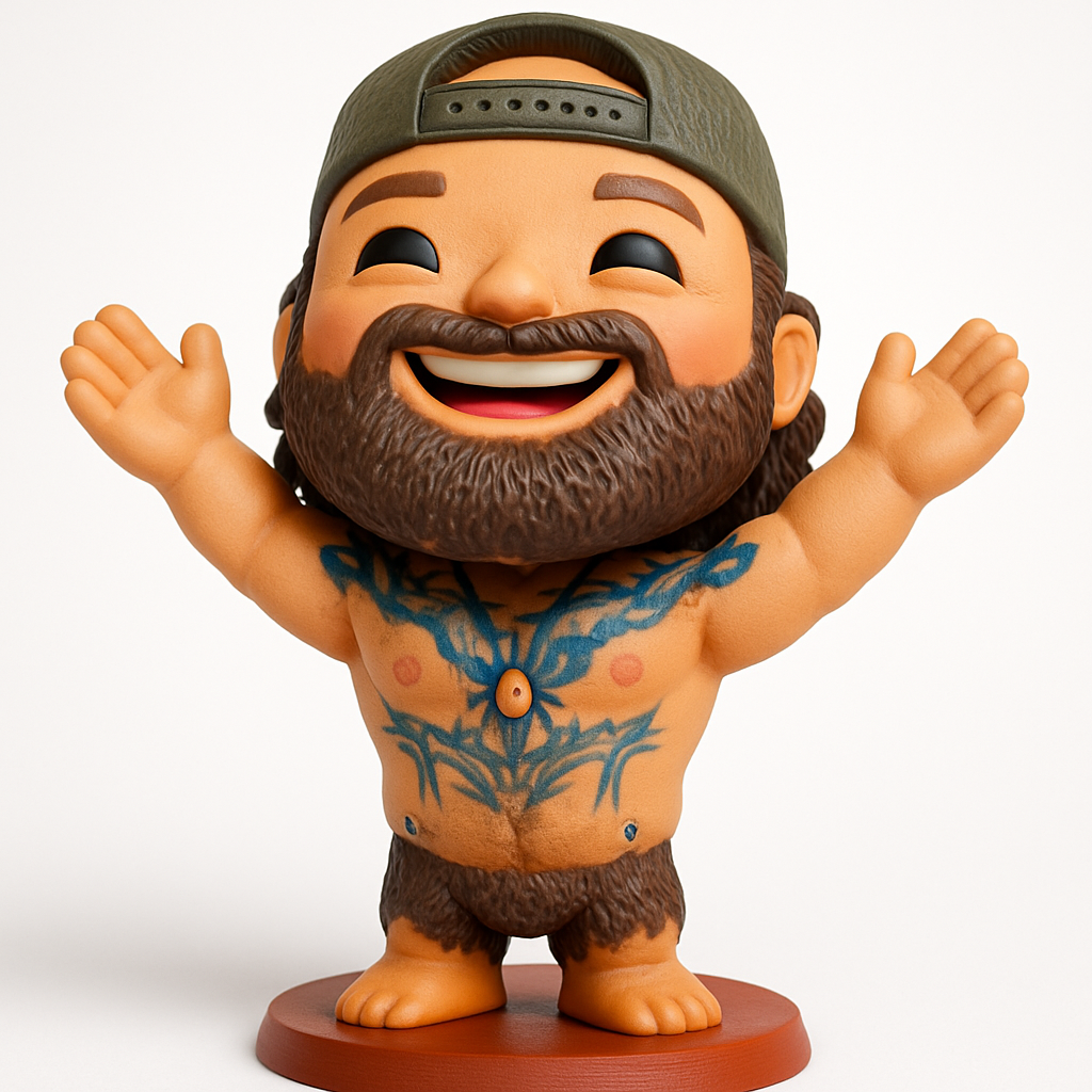 face anatomy 3d model-create 3d face model from photo_Chibi Bearded Adventurer Figurine with Tattoos
