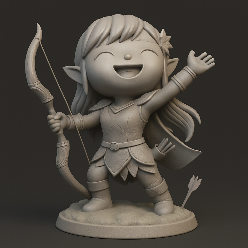 face anatomy 3d model-create 3d face model from photo_Chibi Elf Archer: Joyful Forest Guardian