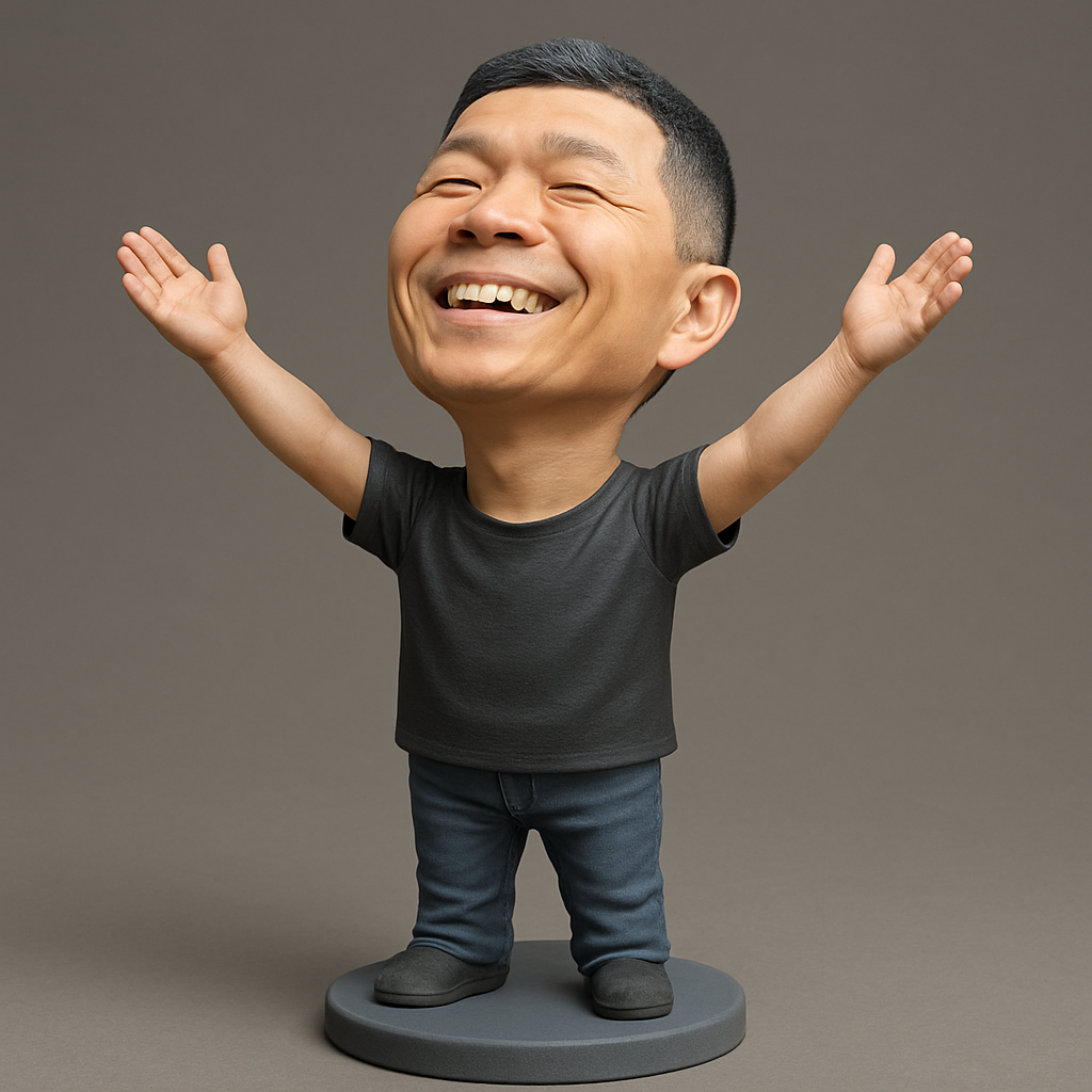 face to 3d model ai-3D portrait printing from photo_Cheering Bobblehead - The Spirit of Joy!