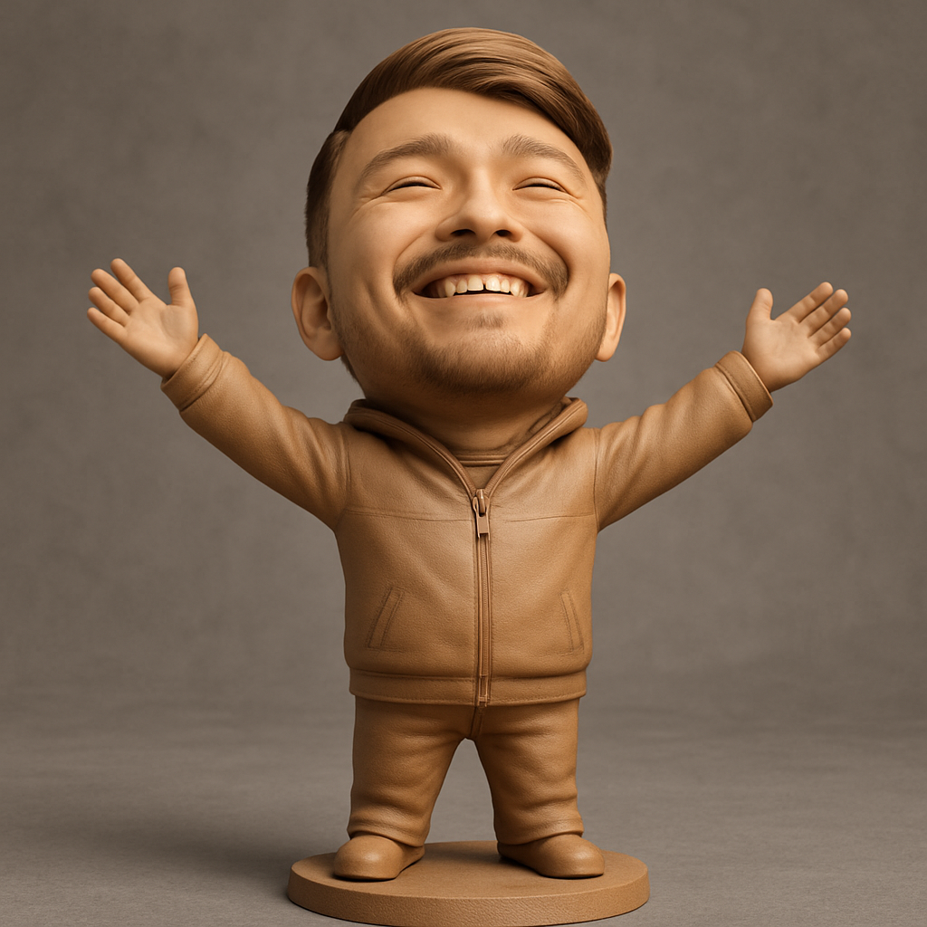 face anatomy 3d model-create 3d face model from photo_Happy Man Desk Buddy: Spread Joy with Open Arms!