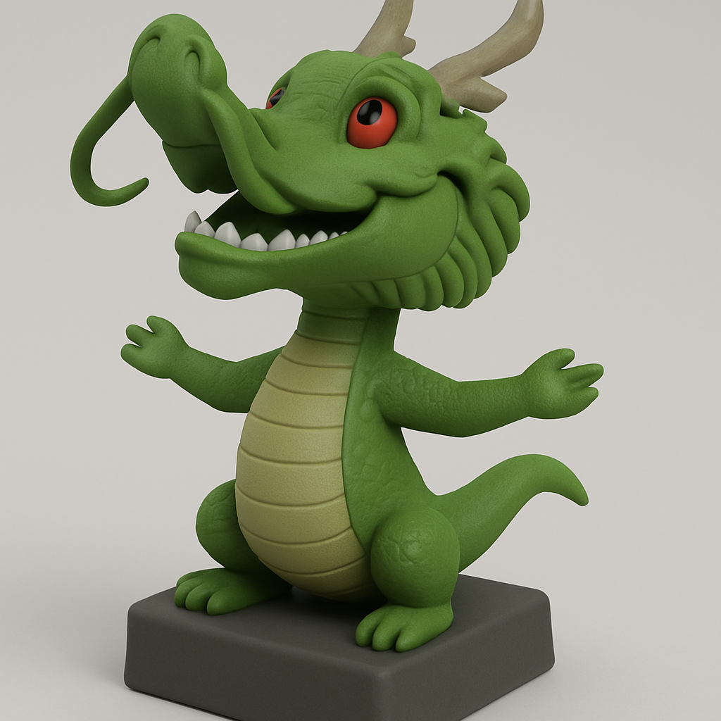 face anatomy 3d model-create 3d face model from photo_Whimsical Green Dragon Figure for 3D Printing