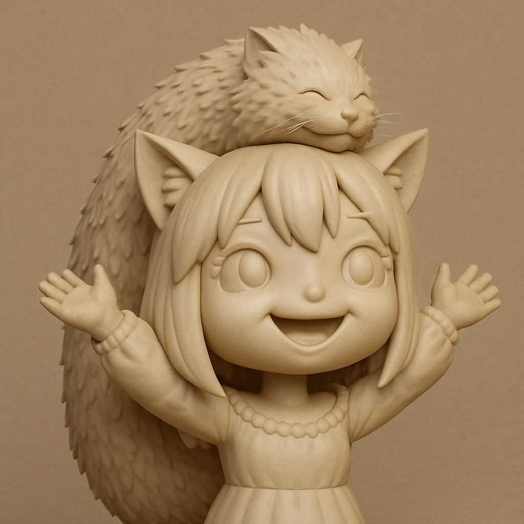 face anatomy 3d model-create 3d face model from photo_Joyful Neko-Girl with Happy Cat Companion