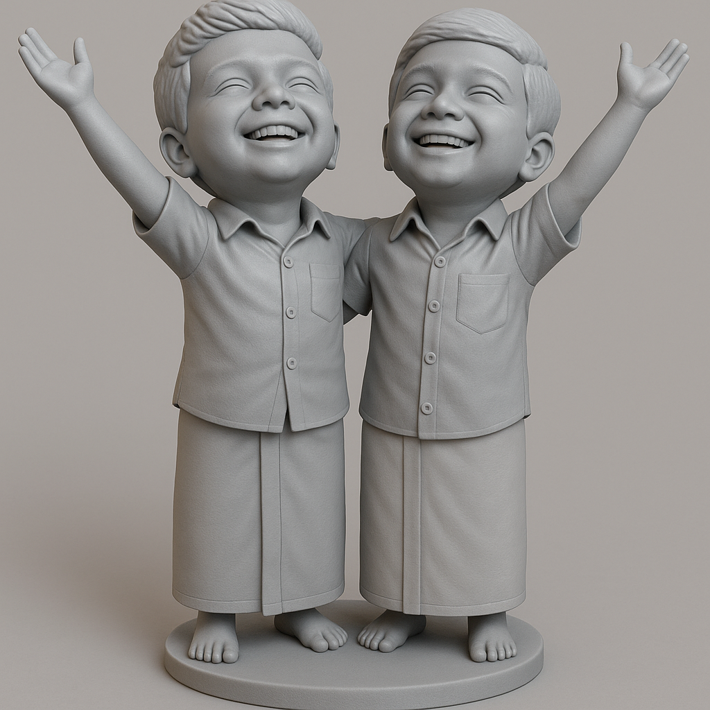 silhouette 3d printer maker-3d portrait printing_Joyful Twin Figurines for 3D Printing