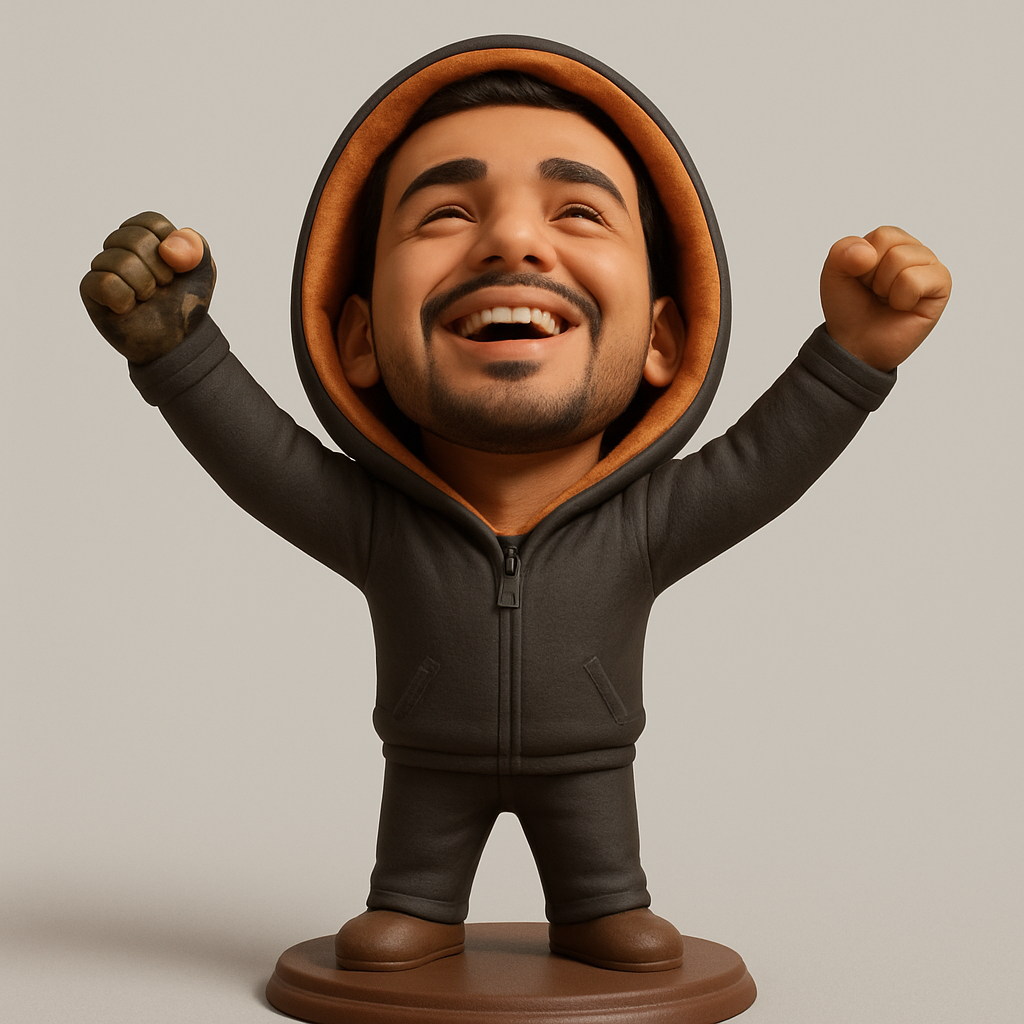 face to 3d model ai-3D portrait printing from photo_Happy Hoodie Hero Figurine - Celebrate Success!