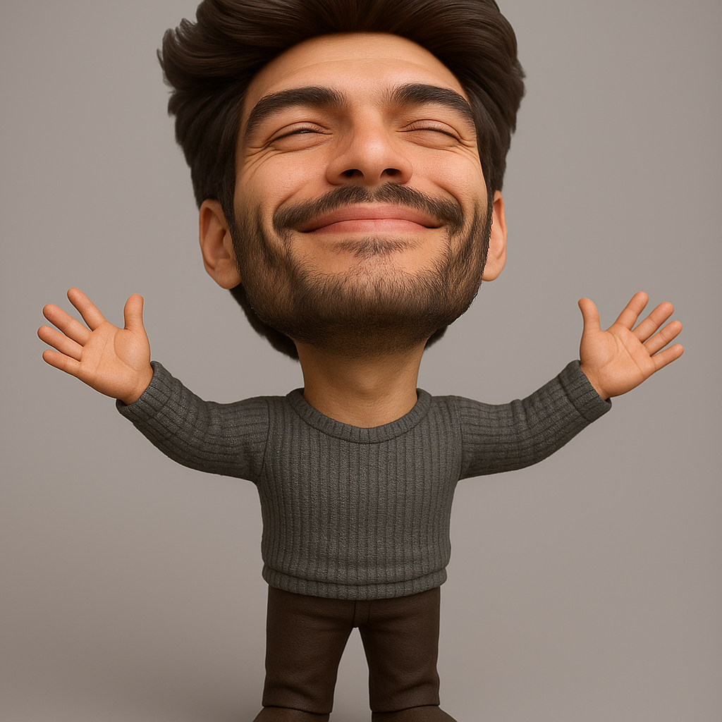 face anatomy 3d model-create 3d face model from photo_Cheerful Cartoon Figure with Outstretched Arms