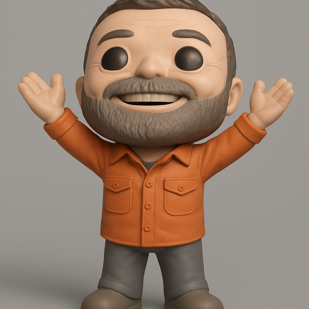 face to 3d model ai-3D portrait printing from photo_Happy Bearded Man Funko Style Figurine - Welcoming Desk Buddy