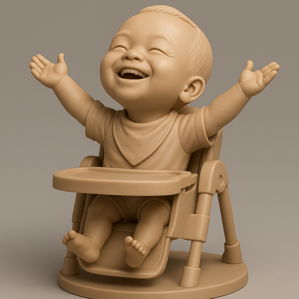 silhouette 3d printer maker-3d portrait printing_Joyful Baby in High Chair