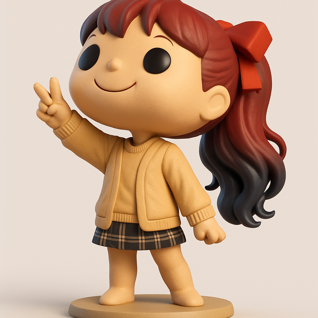face to 3d model ai-3D portrait printing from photo_Adorable Chibi Girl Peace Sign Figure - Fun Collectible!