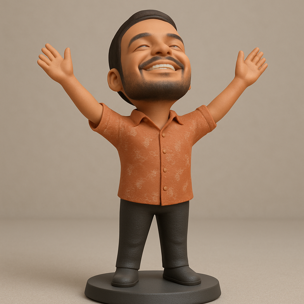face anatomy 3d model-create 3d face model from photo_Joyful Man Figurine: Celebrate Success with a Smile!