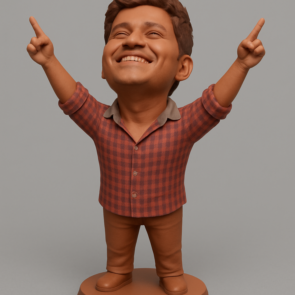 face to 3d model ai-3D portrait printing from photo_Uplifting Happy Man Figurine - Celebrate Success Decor