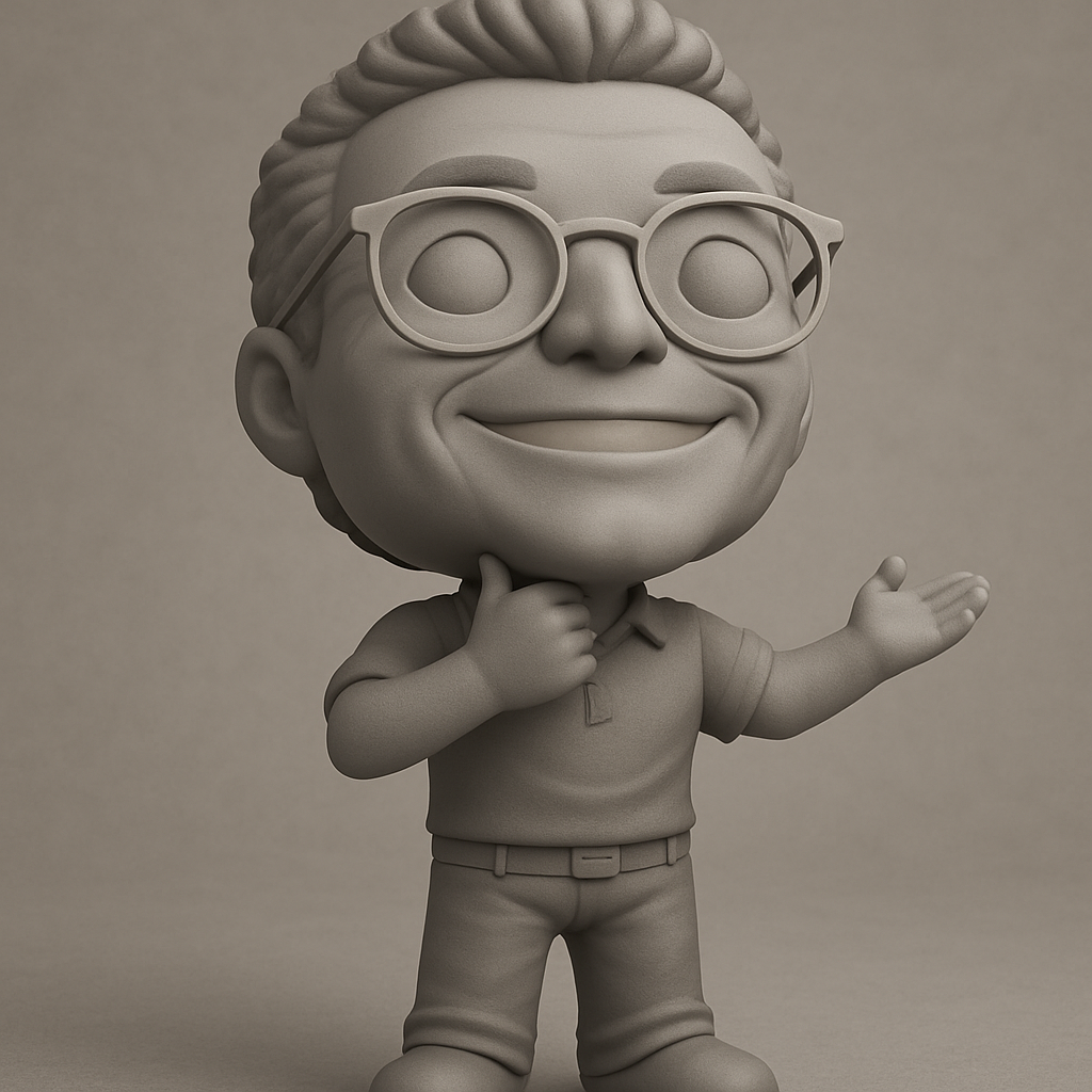 face to 3d model ai-3D portrait printing from photo_Thoughtful Host Figurine: Your Smiling Desk Buddy