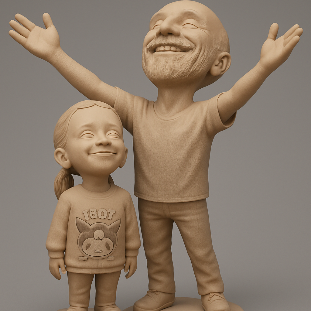 face anatomy 3d model-create 3d face model from photo_Pure Joy: Dad & Daughter Bobble-Style Statue