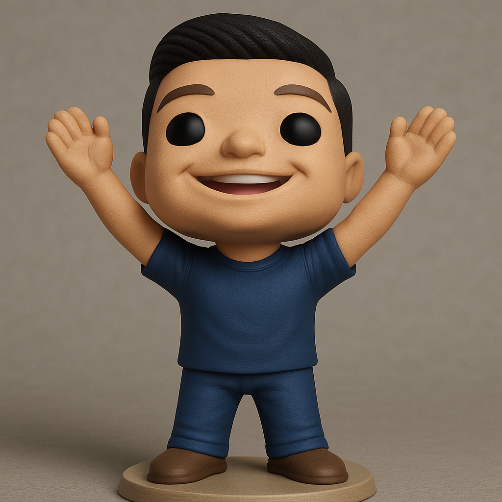 face to 3d model ai-3D portrait printing from photo_Joyful Waving Figure: Funko-Inspired Desk Buddy