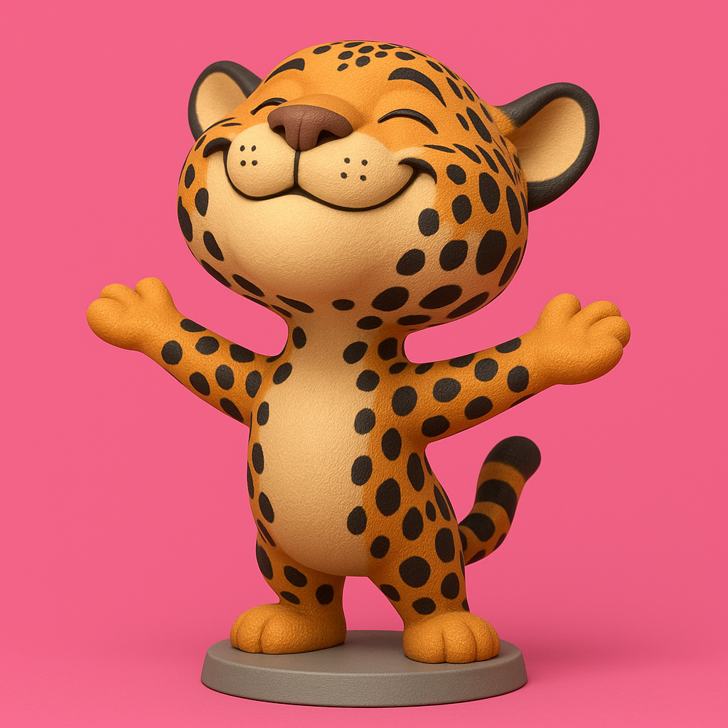 silhouette 3d printer maker-3d portrait printing_Joyful Cartoon Leopard Figurine