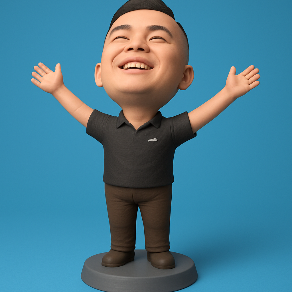 face to 3d model ai-3D portrait printing from photo_Print Happiness: Joyful Man Bobblehead Figurine