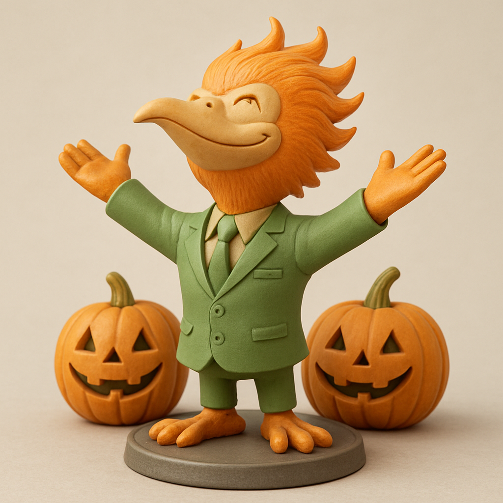 face anatomy 3d model-create 3d face model from photo_Cheerful Halloween Bird & Pumpkins - Festive Decor!