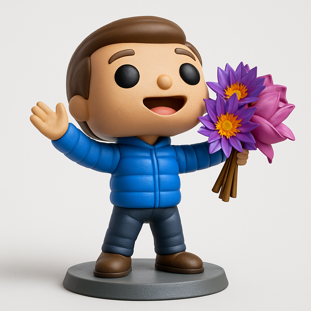 face anatomy 3d model-create 3d face model from photo_Joyful Waving Boy with Lotus Bouquet - Express Happiness!