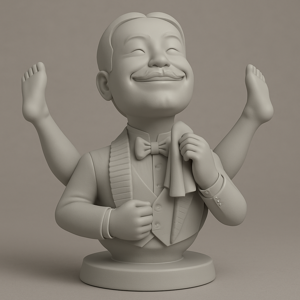 silhouette 3d printer maker-3d portrait printing_Whimsical Waiter's Wild Pose Bust