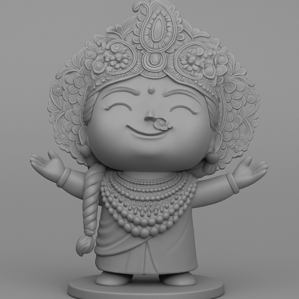 face to 3d model ai-3D portrait printing from photo_Joyful Chibi Goddess: Adorable Indian Deity Statue
