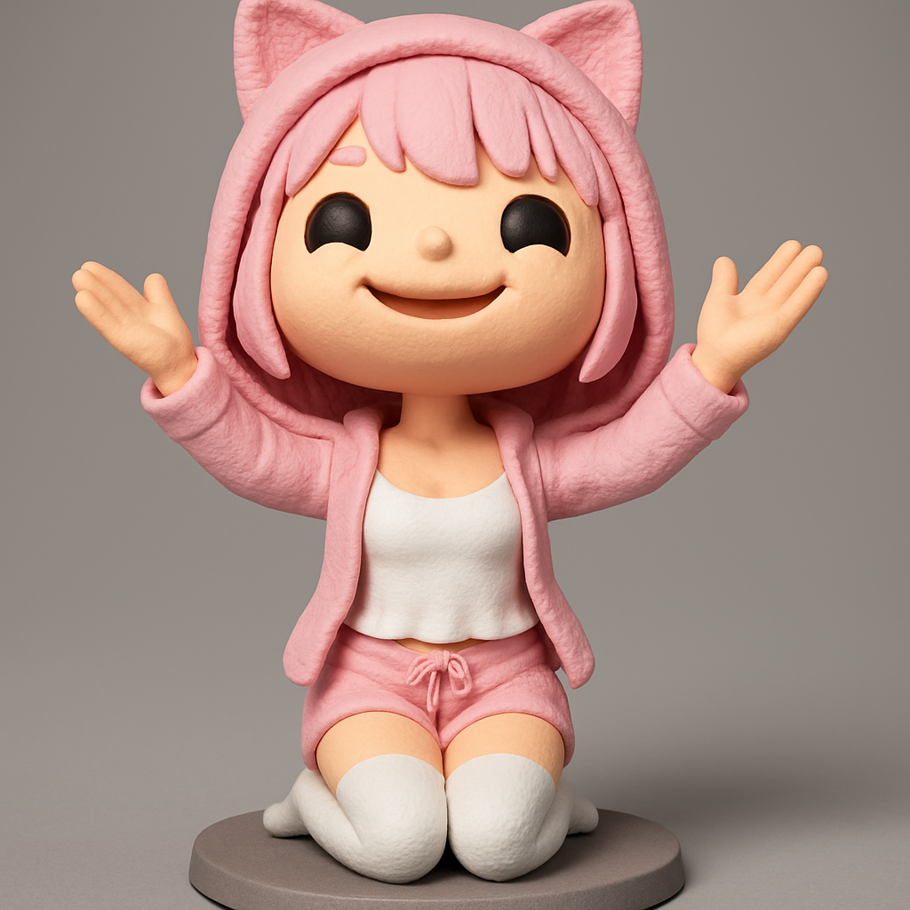 face anatomy 3d model-create 3d face model from photo_Joyful Kitty Hoodie Girl Figurine for 3D Print