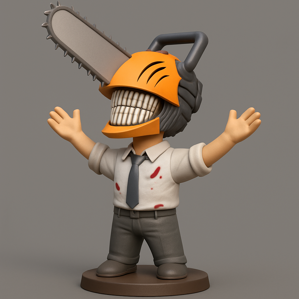 face to 3d model ai-3D portrait printing from photo_Chainsaw Man Denji - Blood-Splattered Chibi Figurine