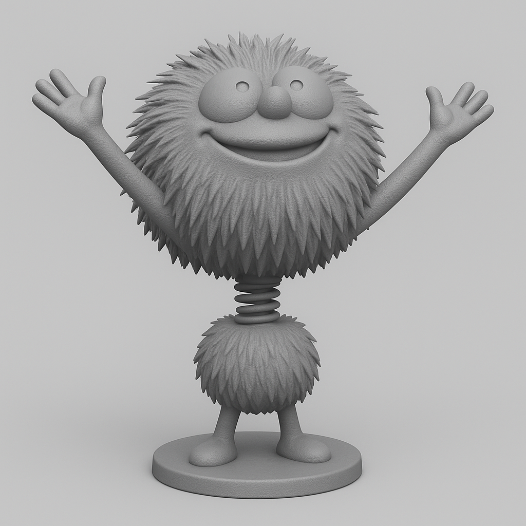 silhouette 3d printer maker-3d portrait printing_Fun Fuzzy Character with Spring Motion