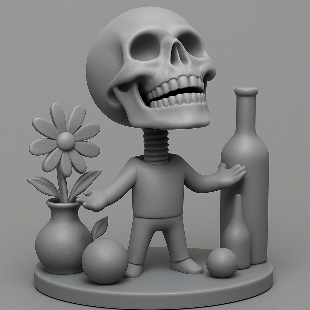 face anatomy 3d model-create 3d face model from photo_Whimsical Skeleton Still Life: Print & Display Art