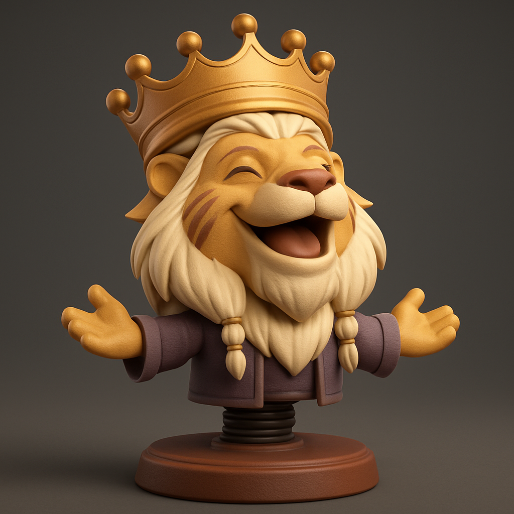 face anatomy 3d model-create 3d face model from photo_Happy King Lion Bobblehead - Cheerful Crowned Desk Buddy