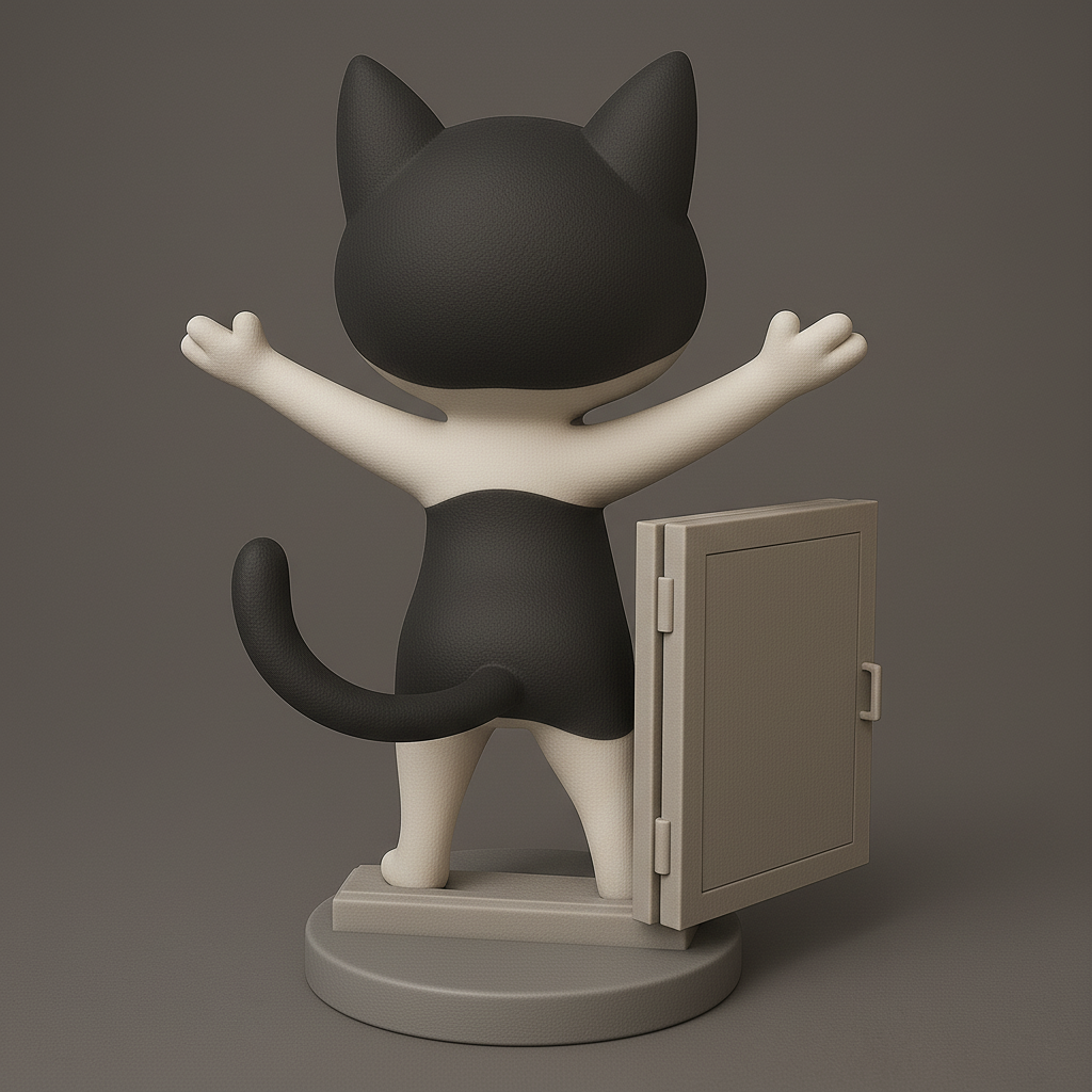 face anatomy 3d model-create 3d face model from photo_Cheerful Cat Figurine with Open Door