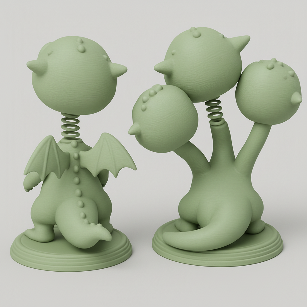 face anatomy 3d model-create 3d face model from photo_Cute Dragon Bobblehead Set: Single & Three-Headed Fun