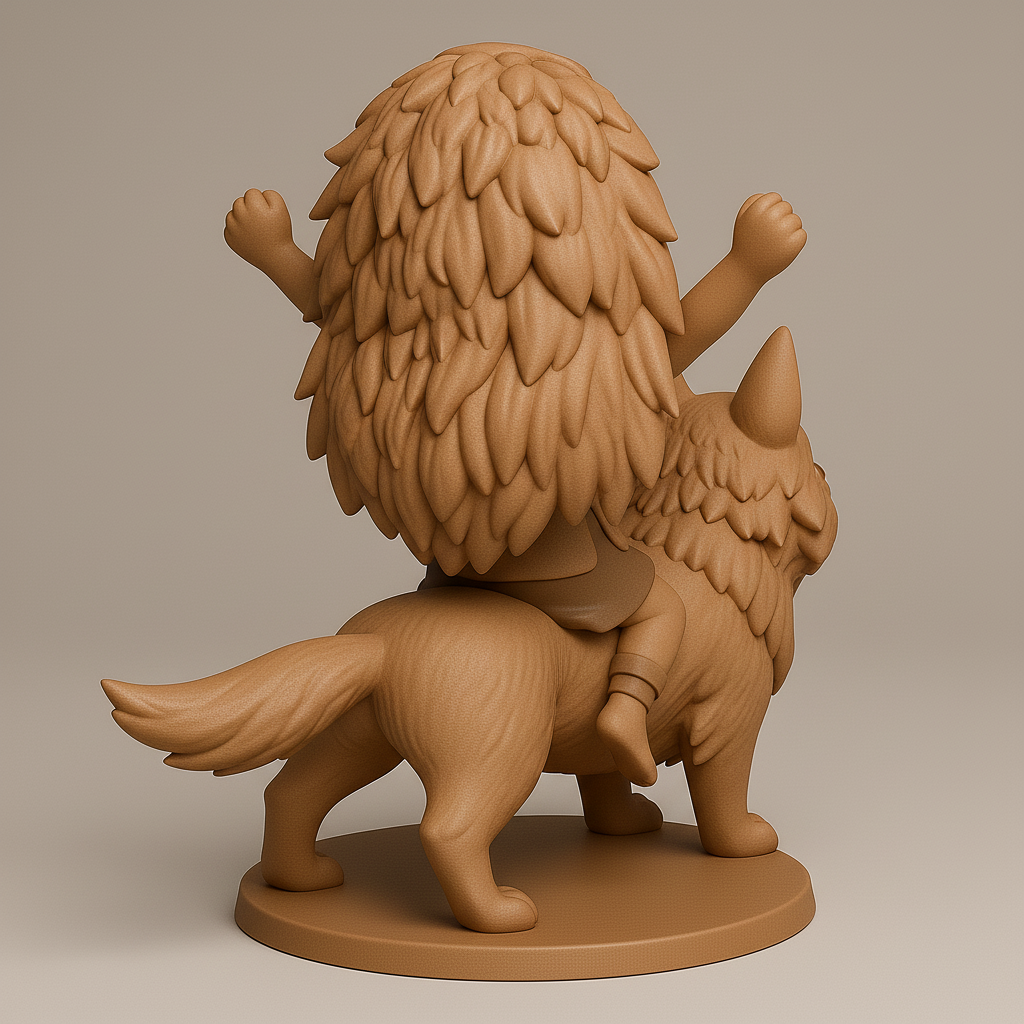 silhouette 3d printer maker-3d portrait printing_Joyful Hero with Loyal Wolf Companion