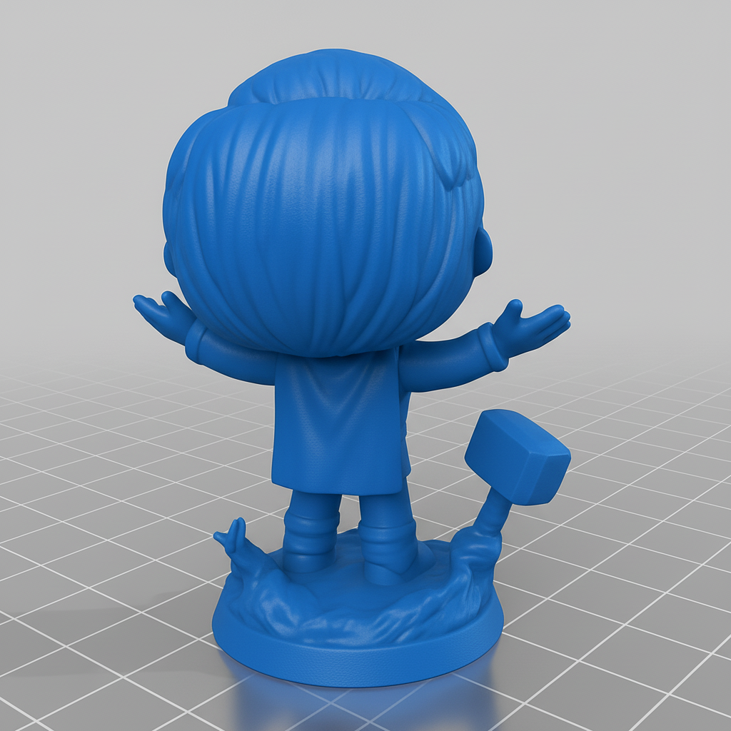 face to 3d model ai-3D portrait printing from photo_Chibi Thunder God Figurine with Mjolnir Base