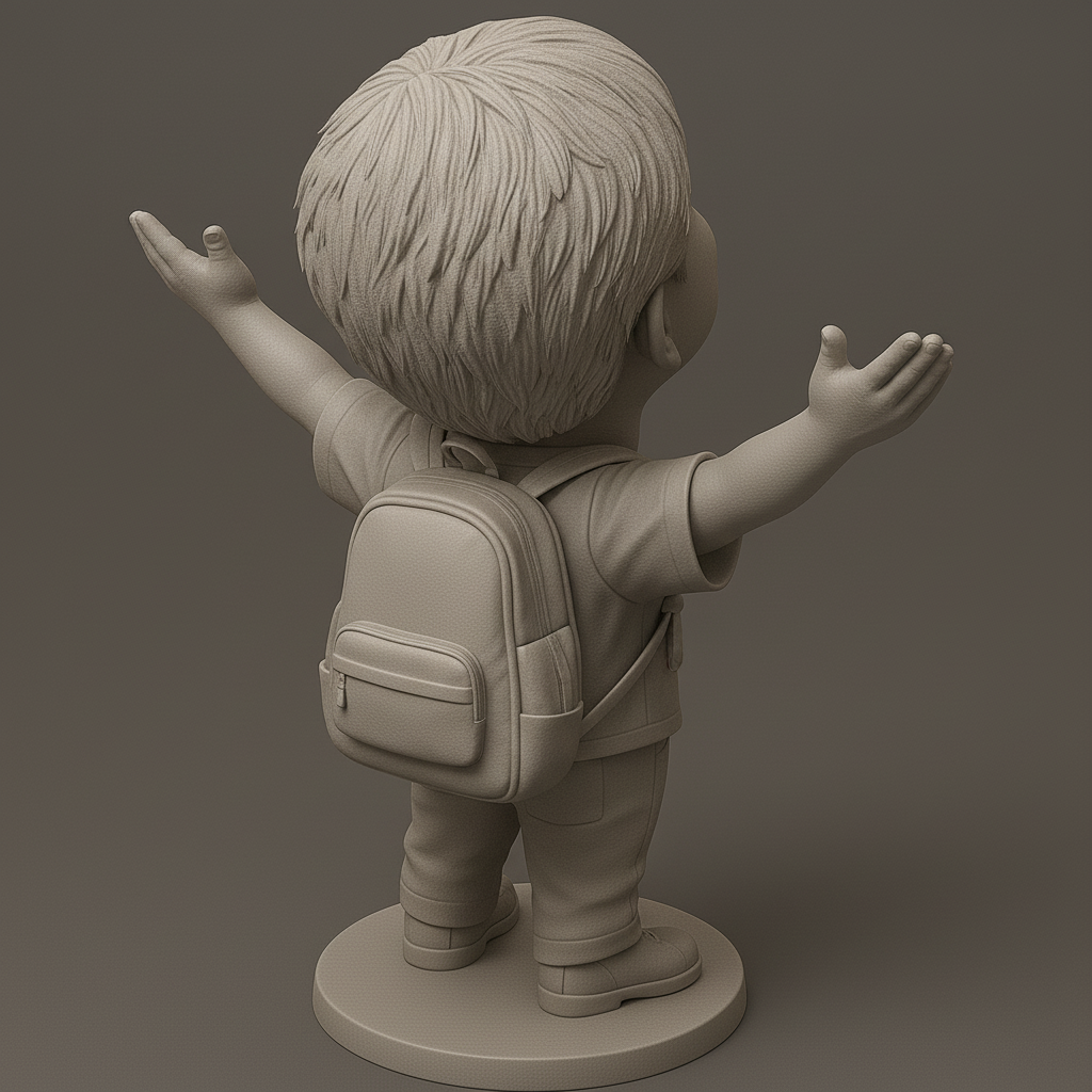silhouette 3d printer maker-3d portrait printing_Joyful Kid Statue with Backpack