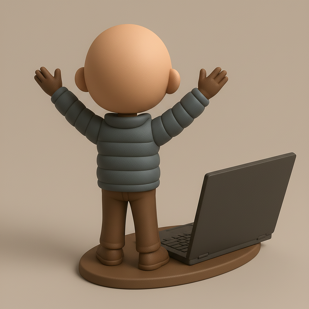 face anatomy 3d model-create 3d face model from photo_Joyful Character with Laptop