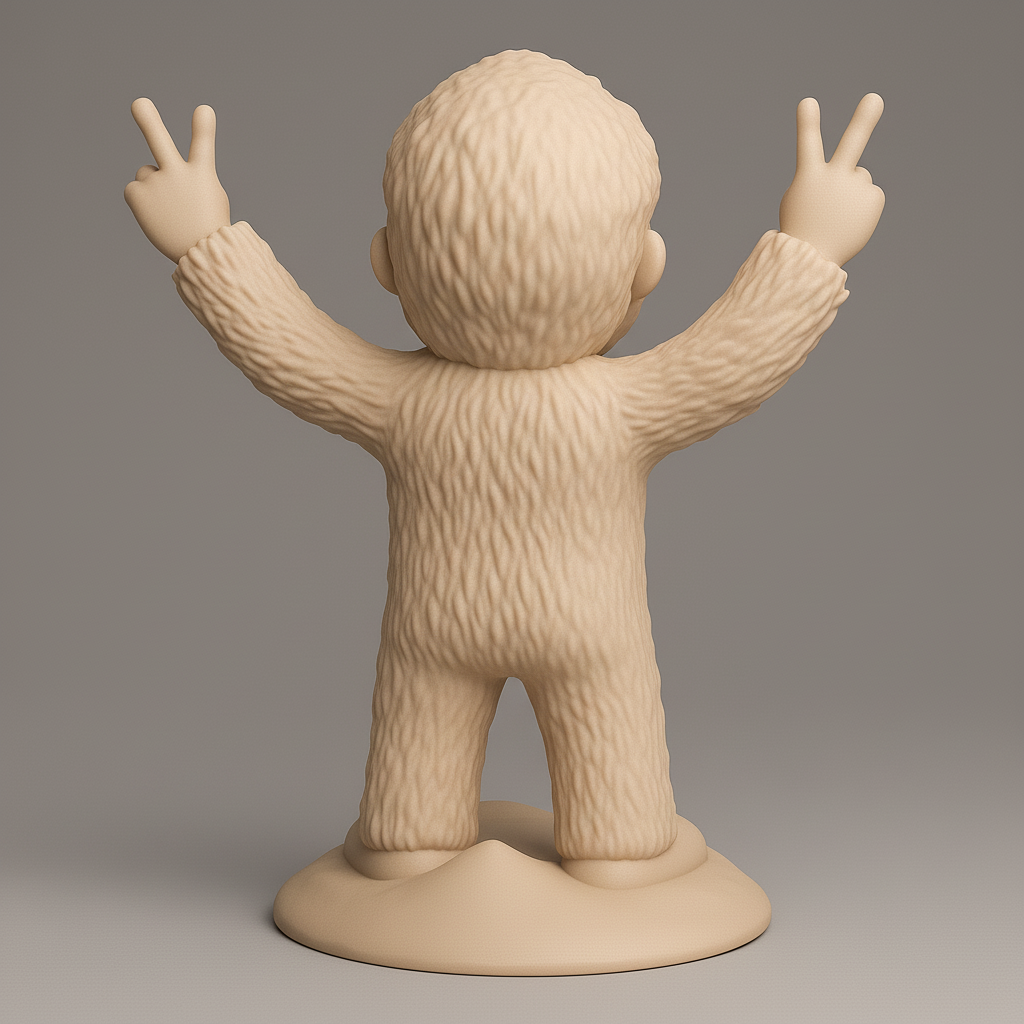 silhouette 3d printer maker-3d portrait printing_Cheerful Yeti Figurine with Peace Sign