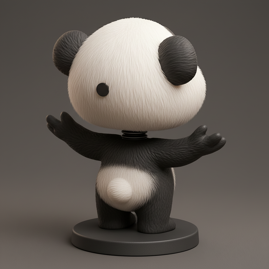 face to 3d model ai-3D portrait printing from photo_Happy Panda Bobblehead - Expressive Desk Toy